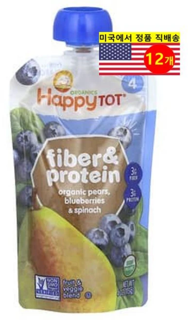 Happy Family Organics 24개월 이상 유아용 오가닉 과일 채소 섬유소 단백질 이유식 113g 6개, 12개 - 쿠팡