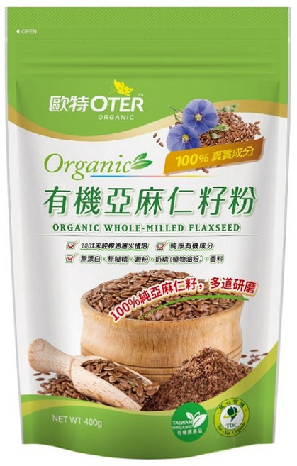 歐特OTER 亞麻仁籽粉 400公克 多道研磨 純粹成分, 詳見包裝, 詳見包裝