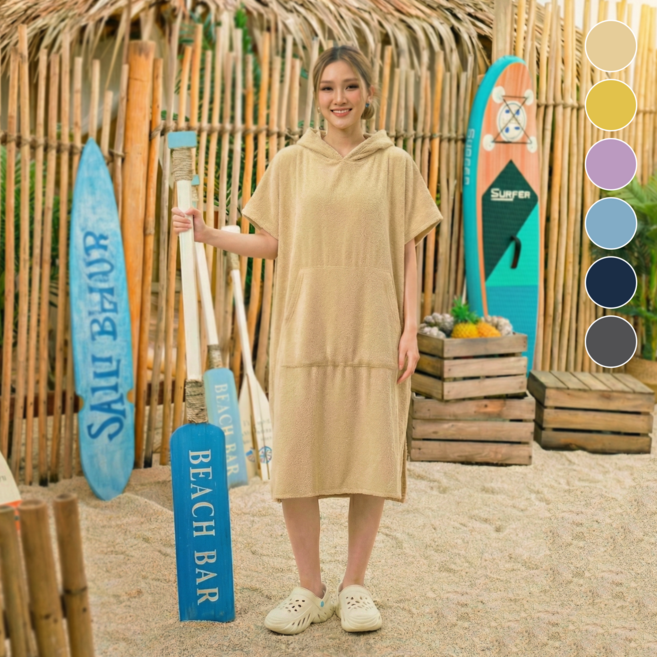 헤임프 고급 극세사 성인용 서핑 비치 판초 타월, 1개, 오트밀베이지