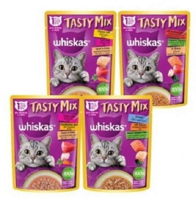 (10개묶음)(위스카스) 파우치 테이스티믹스 (닭 참치 당근), 10개, 70g, 혼합맛(닭/참치/당근)