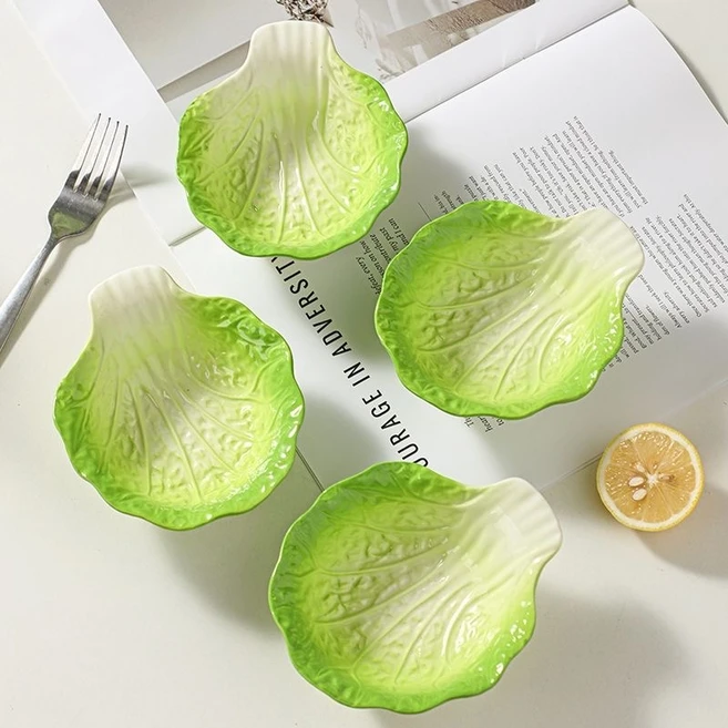 MorningSea 배추 반찬그릇 반찬접시 세트 교자 소스 접시 14cm, 그린, 4개 - 쿠팡