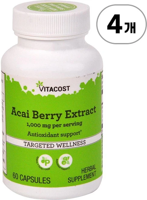 비타코스트 아사이 베리 추출물 500mg Vitacost Acai Berry Extract 500 mg 60정, 4개 - 쿠팡