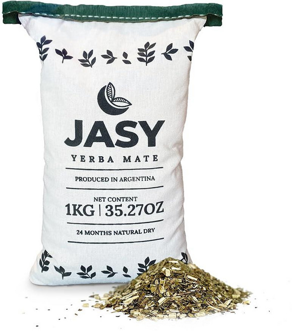 JASY Yerba Mate 티 - 농생태학 루즈 리프 24개월 자연 숙성 무훈제 글루텐 프리 비건 - 1kg(2.2파운드) (3.5온스) 천 가방, JASY Yerba Mate 티 - 농생태학, 루즈 리