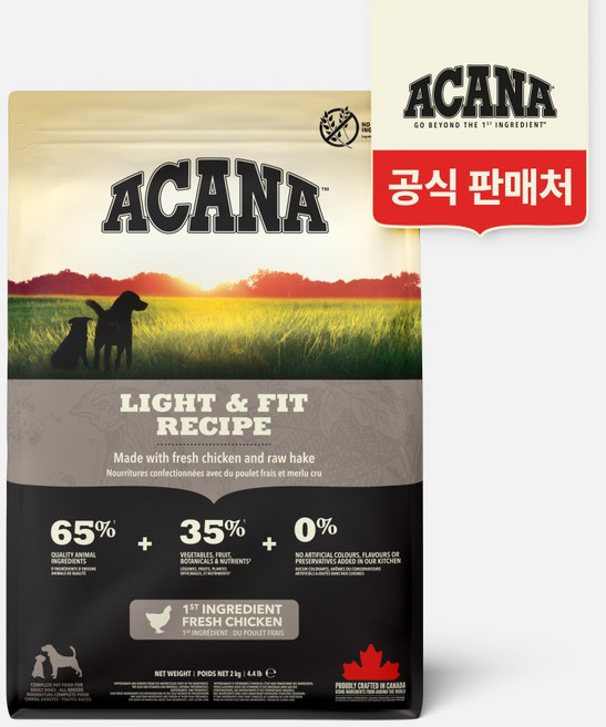 아카나 어덭트 강아지 라이트 앤 피트 건식사료, 닭, 2kg, 1개