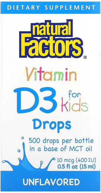 Natural Factors 어린이용 비타민D3 드롭스 무향 10mcg(400IU) 0.5fl oz(15ml), 1개, 15ml - 쿠팡