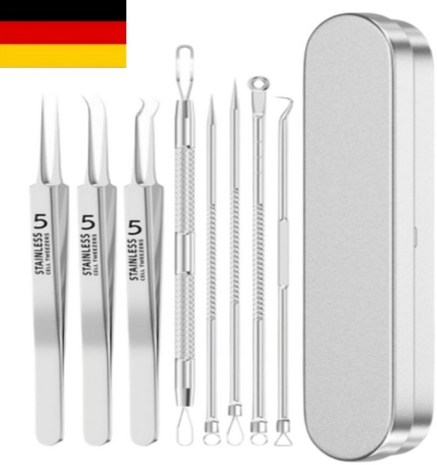 독일 코 피지 제거 여드름 압출기 핀셋 바늘 블랙헤드 뽀루지 비립종 피부과 전용 8종세트, 8개, 실버