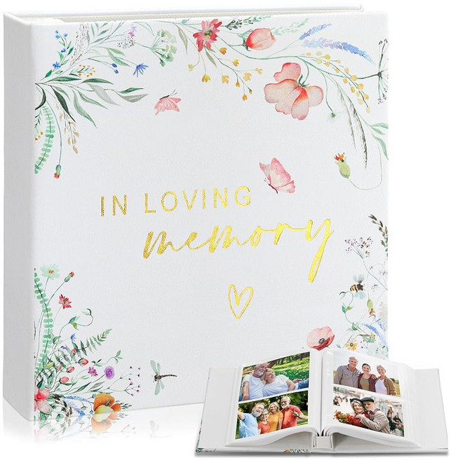 ReliThick Flower Cardinal 장례식 사진 앨범 10.2 x 15.2cm4 6인치 200장 빈 페이지 기념 가죽 메모리 스크랩북 추도식 장식 파티 용품 1782