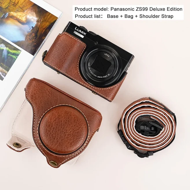 파나소닉 루믹스 DC-ZS99 DC TZ99 카메라 케이스 레트로 가방 가죽 보호 커버 배터리 개방형 하단 파우치, 02 Brown