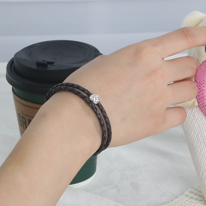 B10 아가페 가죽 2줄 팔찌 두줄 레이어드 데이리 패션 뱅글 커플 남자 남성 여자 천연 가죽 팔찌 악세사리