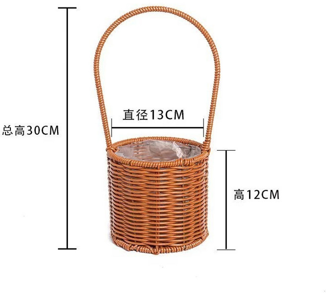 藤編手提花籃 花藝手工編織 客廳擺件 田園風格, 1個, 精巧-小圓筒