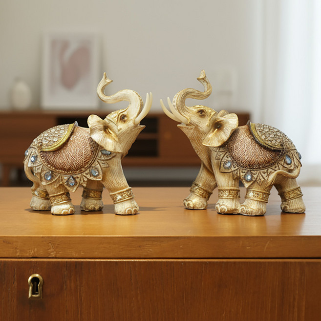루미벨 엔틱 토파즈 화이트 코끼리장식품 2p세트 재물운 인테리어 소품, 앤틱화이트