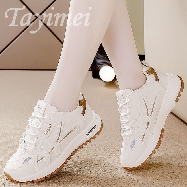 라지 여성 가죽 러닝화 가벼운 캐주얼 스니커즈 봄화