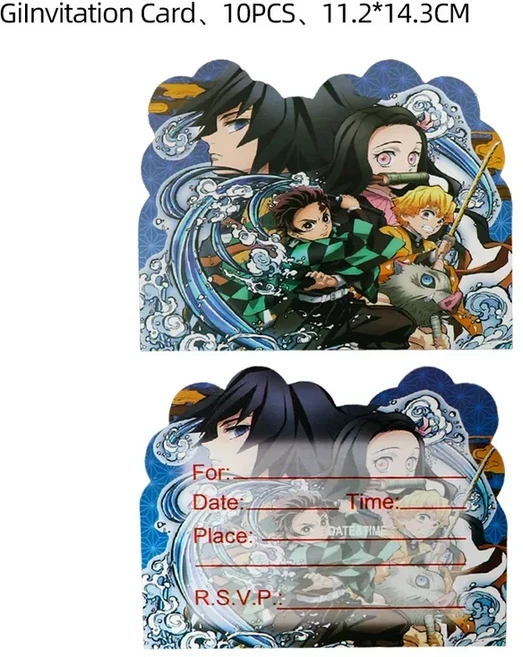 귀멸의 칼날 테마 생일 파티 장식 식기류 용품 라텍스 풍선 배경 케이크 토퍼, 01 기타, 20 10pcs card