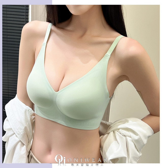 【OniWear】無感果凍軟支撐冰絲內衣 聚攏無鋼圈 無痕內衣 可調式肩帶 高彈透氣