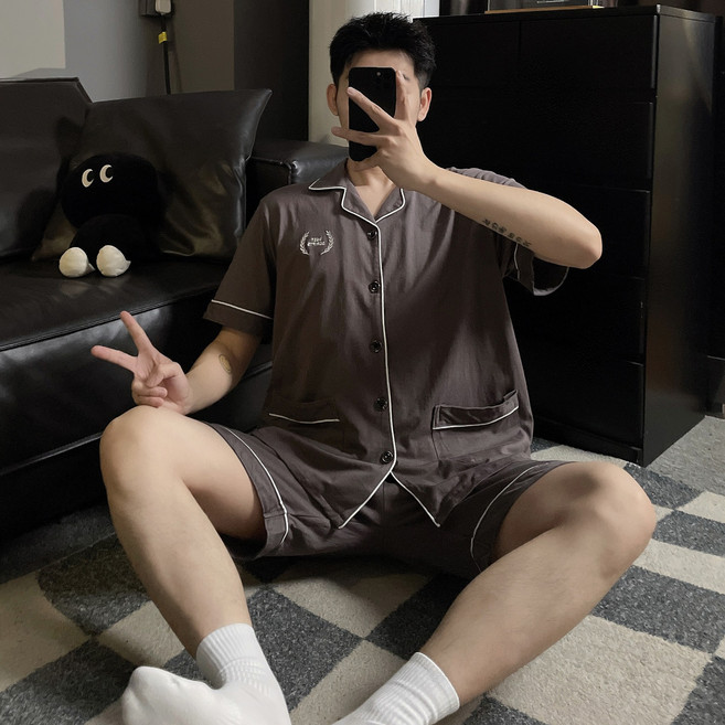 睡衣男款夏季新款純棉短袖套裝簡約舒適透氣可外穿家居服薄款