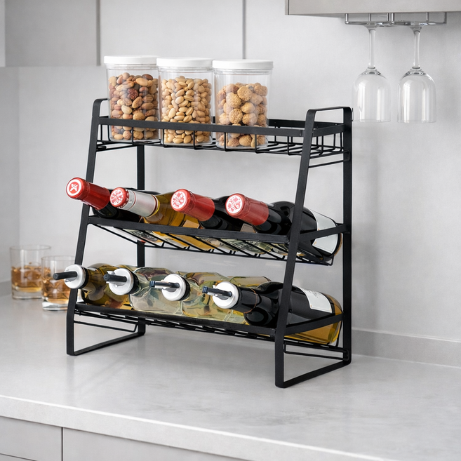 안리브 위스키 와인 진열대, 1개, 블랙