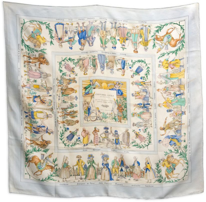 에르메스 중고 1995 코스튬 시빌스 액추얼 실크 스카프