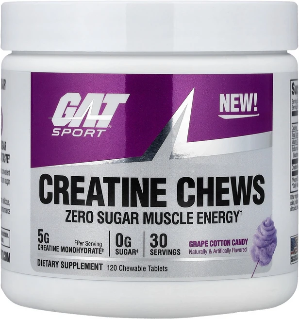 GAT Sport 스포츠 크레아틴 그레이프 코튼캔디 120 츄어블 태블릿 운동보충제, GAT Sport 스포츠 크레아틴 그레이프 코튼캔디 1, 1개, 120정 - 쿠팡