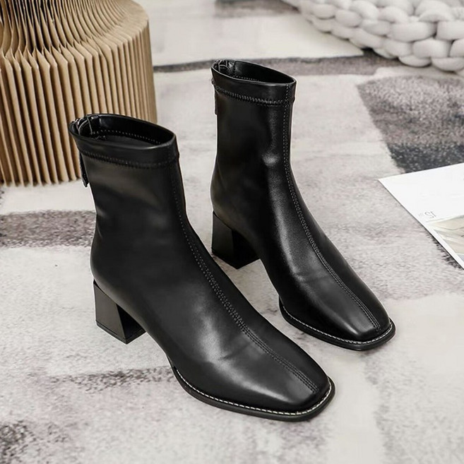 POMTOR 스퀘어 앵클부츠 겨울부츠 여자부츠 굽5CM