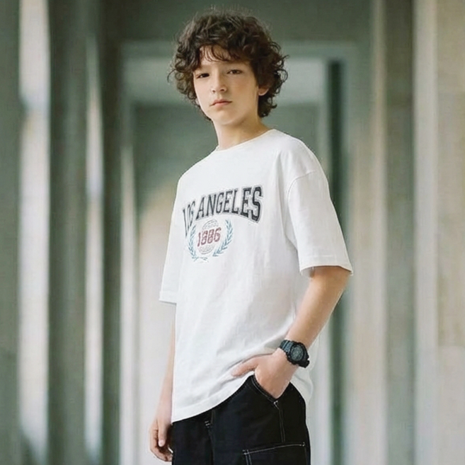 주니어 남여공용 여름 반팔티 국내제작 엘에이오버핏반팔티