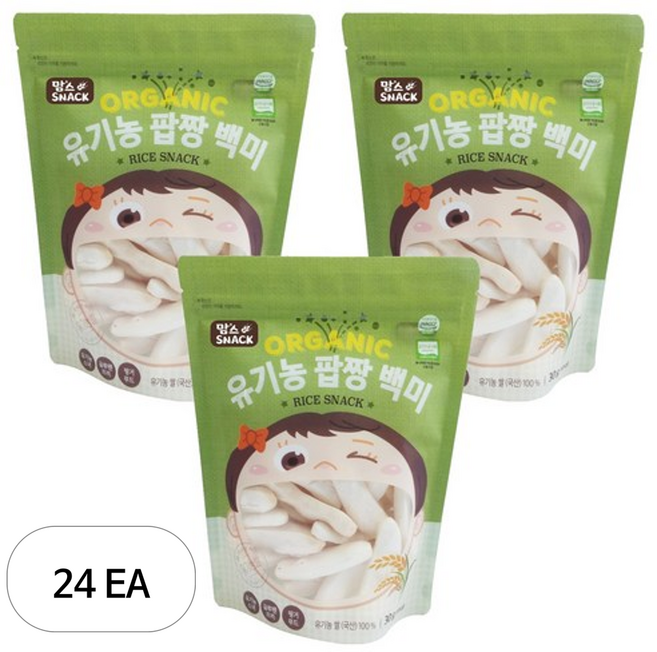 맘스스낵 유기농 팝짱 백미, 백미맛, 30g, 24개