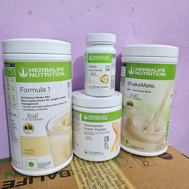 허벌라이프 포뮬러-1 바닐라 맛 완전 영양 쉐이크 200g 프로틴 플러스 200g 진저 에너지 드링크 및 쉐이크메이트 500g 세트: 매일 활력 증진 및 건강 관리를 위한 완벽, 4개입, 1개