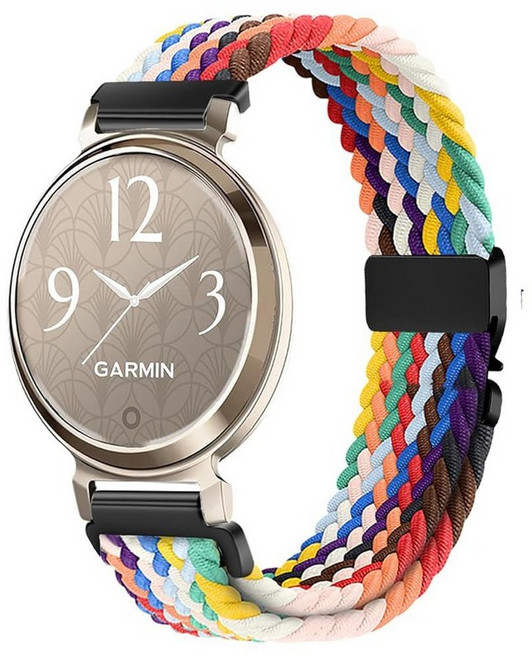 Issinlky Garmin Lily 2와 호환되는 나일론 브레이드 밴드 여성용 14MM 교체용 탄성 스트랩 140417, Rainbow