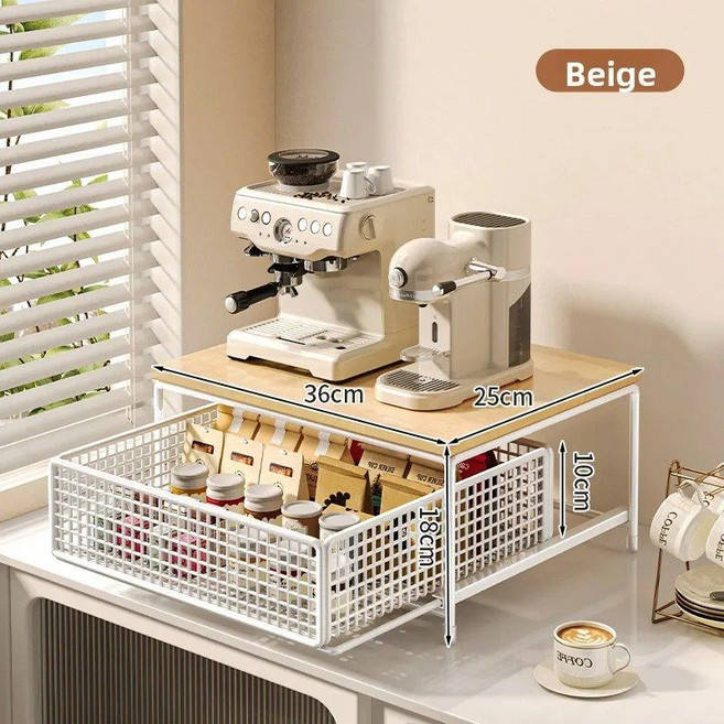 커피머신받침대 소형슬라이딩선반 커피캡슐 티 보관 랙 다기능 서랍형 주방 공간 활용 정리함, 화이트