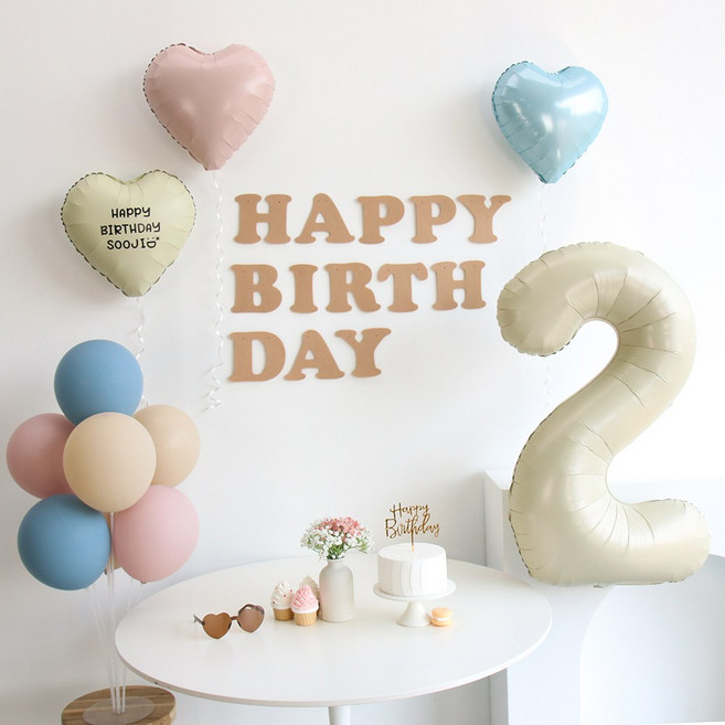 이벤트홀릭 크림 블루 풍선 생일파티용품세트(자유레터링), 1개, 숫자풍선 2