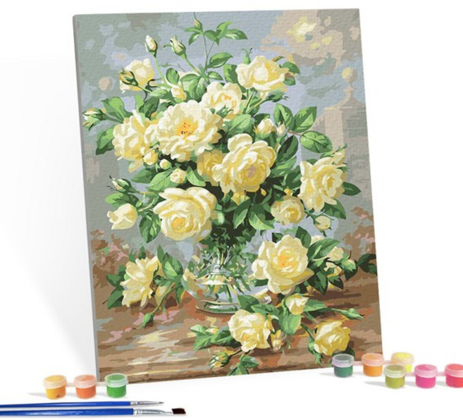 DIY캔버스형 그림그리기 40x50cm 노란꽃 화병, 1개