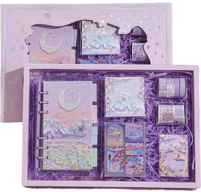 프라홈 캐릭터 스티커 다이어리 꾸미기 세트, 퍼플 문나이트