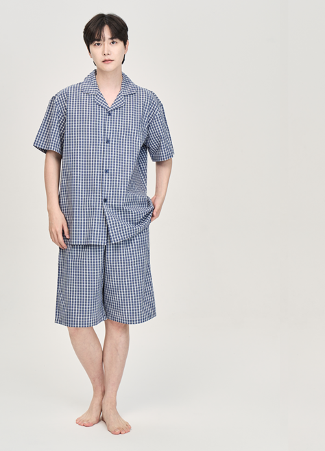 홈이 TRY 여름잠옷 시원한 느낌의 주름지 원단 남성 반팔 파자마세트