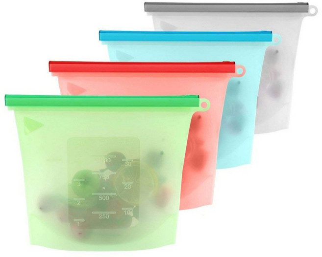 실리콘 지퍼백 재사용이 가능한 푸드백 냉장고정리 용기 4개입, 1000ml*4, 1세트