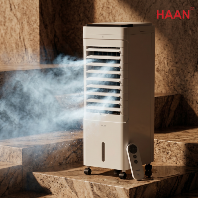 [듀얼냉각모터]한경희 가정용 냉풍기 1위 초저소음 업소용 에어쿨러 대용량 실외기 없는 이동식 에어컨 업소용 식당 사무실 원룸 지하 작은방, 화이트