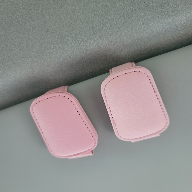 에보카 차량용 가죽 선바이저 선글라스 클립 안경 클립 1+1 2개, 1세트, 핑크+핑크