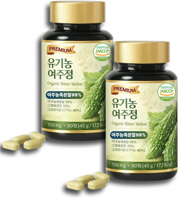 HACCP 식약처 인증 100% 국내산 대용량 유기농 여주정, 2개, 90정