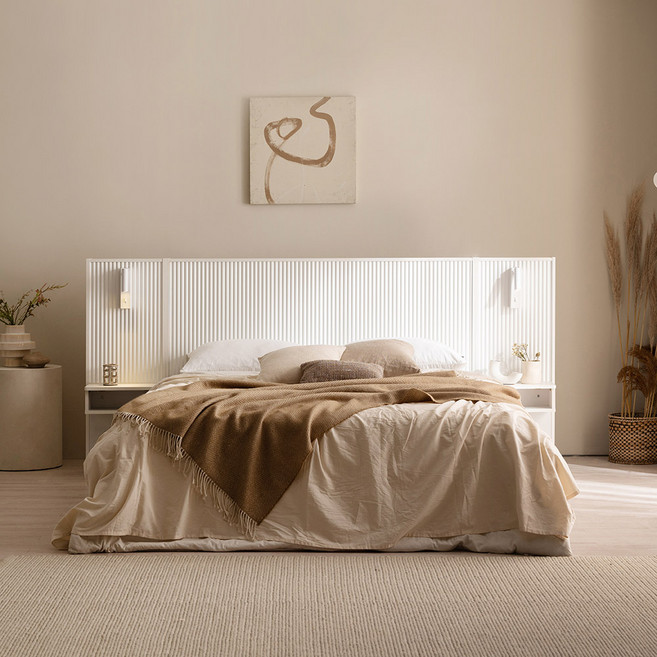 젠티스 루미안 템바보드 호텔형 수납 침대 프레임 화이트 슈퍼싱글 퀸 SS Q 매트리스 미포함, 4단수납, 협탁 미포함