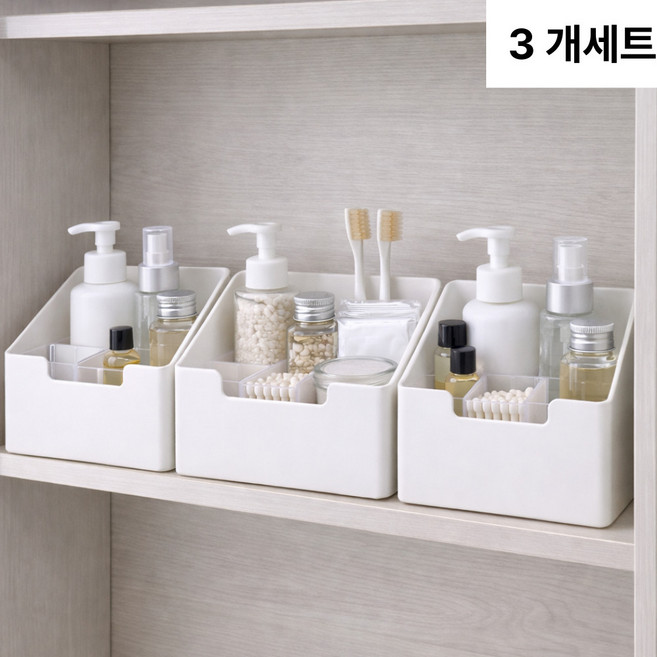 이거슨픽 깔끔한 욕실 선반 수납장 정리함, 화이트, 3개