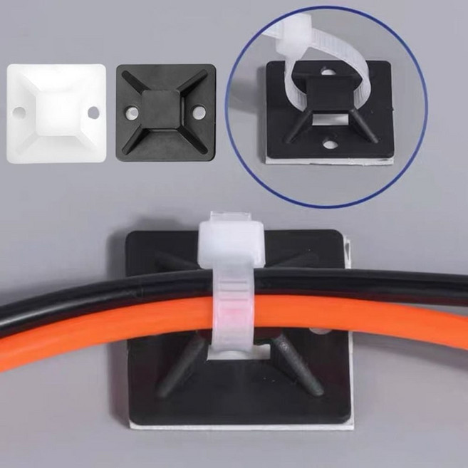 아이레노 케이블 타이 마운트 100P 강력 접착식 전선 고정 클립 선 정리 베이스 화이트 블랙 대중소, 100개