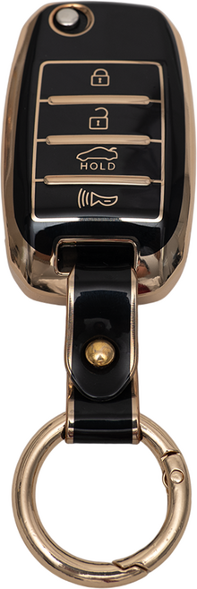봉고 카니발 모닝 레이 쏘렌토 호환 차 키 케이스 홀더 커버 스마트 리모컨 TPU 원형 스트랩, TA59_KH13(4버튼), 블랙