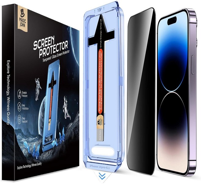 MAGIC JOHN 매직존 아이폰적용 사생활보호 프라이버시 휴대폰 액정필름 지문방지 먼지제거 풀커버+부착키트 2매입, 1세트