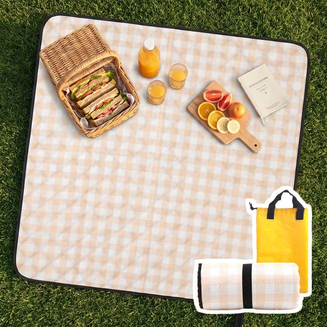 마마픽스 휴대용 1인용 미니 피크닉 돗자리 매트, 프리미엄돗자리100x100cm_아몬드체크