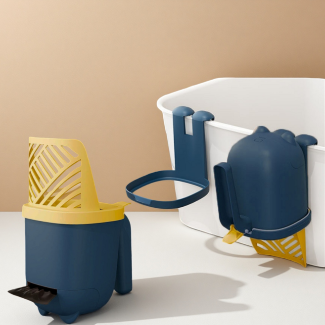 KOEWEI 걸이형 고양이 모래삽 똥삽 일체형 모래 쓰레기통, 1개, 블루