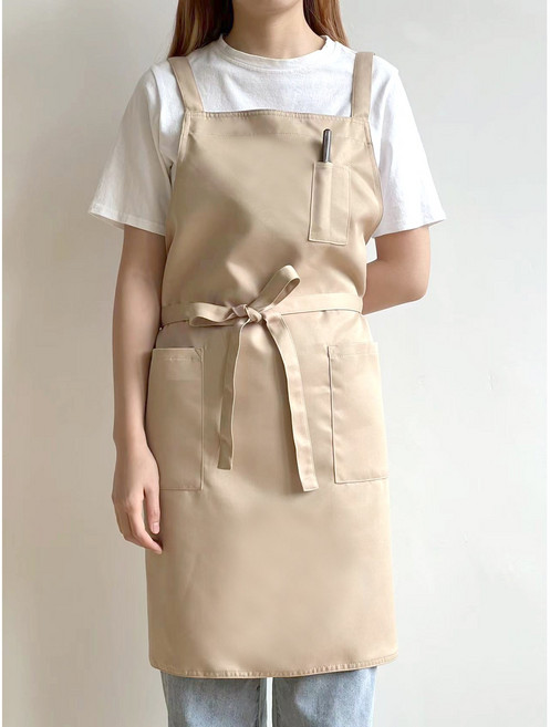 모올글래드 엉덩이 덮는 랩스타일 까페 바리스타 식당 공방 화방 주방 이니셜 자수 각인 심플앞치마, 심플앞치마(랲형 까페용)(베이지), 1개