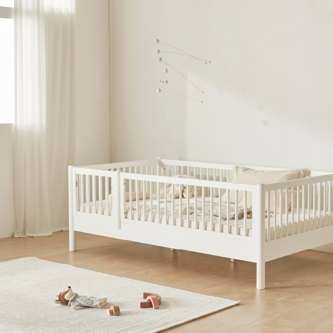 로그하우스가구 하루 데이베드 원목 저상형 침대 오픈형/가드형 범퍼침대 프레임 SS, 안전가드형 화이트