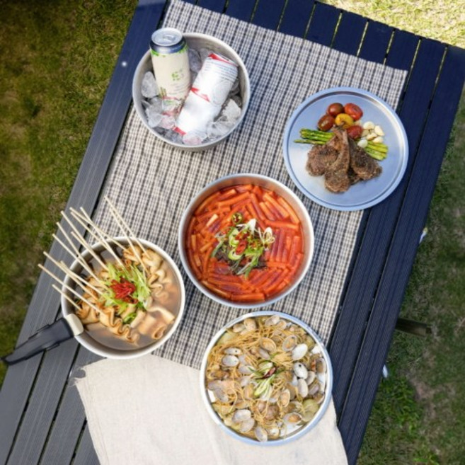 롤스보일 스텐304 통3중 후라이팬 냄비 접시 코펠세트 12P (전용 파우치 증정) 캠핑용품, 1세트