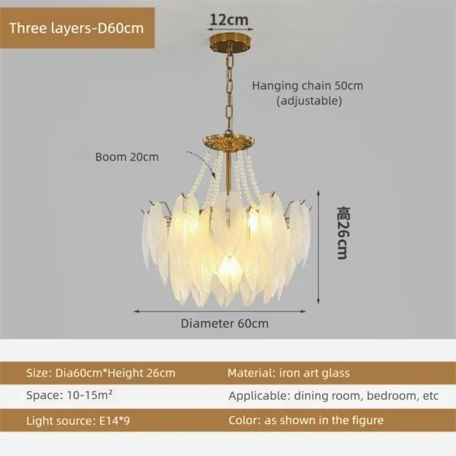 프랑스 깃털 샹들리에 현대적인 럭셔리 유리 램프 거실 레스토랑 빌라 주방 홈 장식 호텔 홀, 02 Brown Glass, 02 Dia60cm, 01 3 Color Changeable