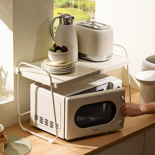 오브앤코 전자레인지 선반 스텐 렌지대 미드센츄리 전자렌지 선반, 2단, 밀크 화이트