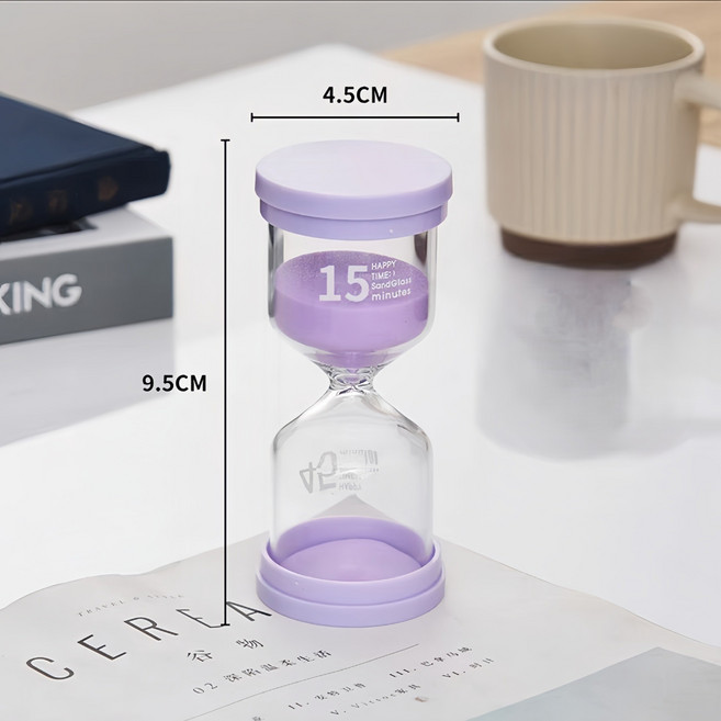 수험생 스터디 모래시계 타이머 탁상용 3분 양치, 퍼플 15분