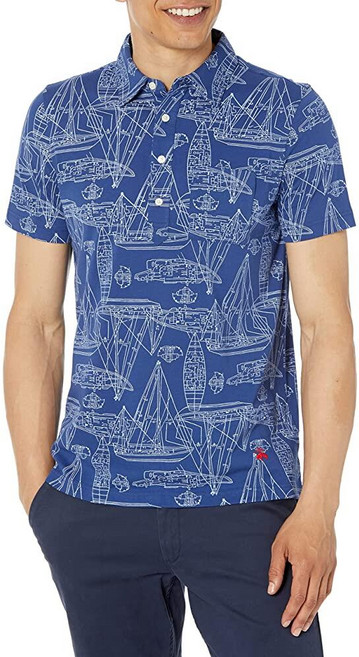 Brooks Brothers 남성용 면 저지 보트 프린트 반소매 폴로 블루. S 그외 각종 557713